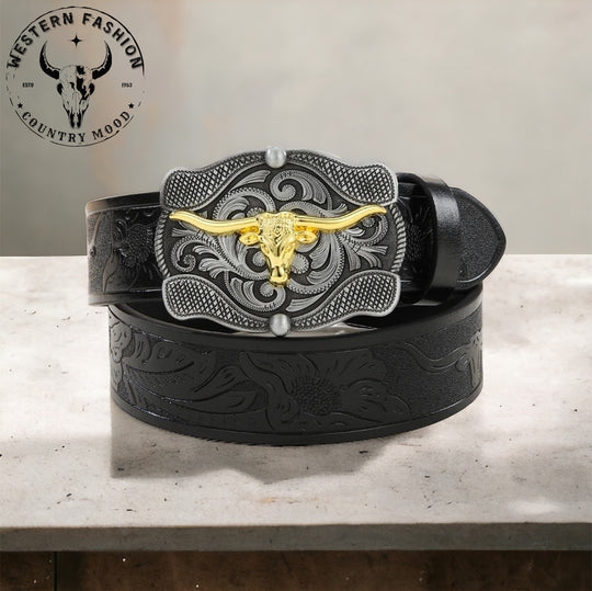 Boucle de ceinture Western avec taureau Longhorn - Style vintage
