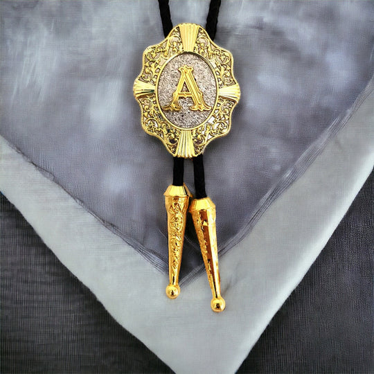 Cravate de Luxe en Cuir Véritable avec Lettres Plaquées Or et Argent
