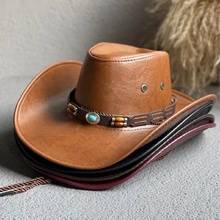 Chapeau de Cowboy en Simili Cuir pour Hommes et Femmes - Élégance Vintage