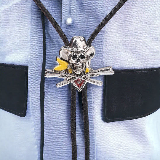 Cravate bolo en cuir synthétique avec pendentif crâne cowboy pour hommes et femmes.