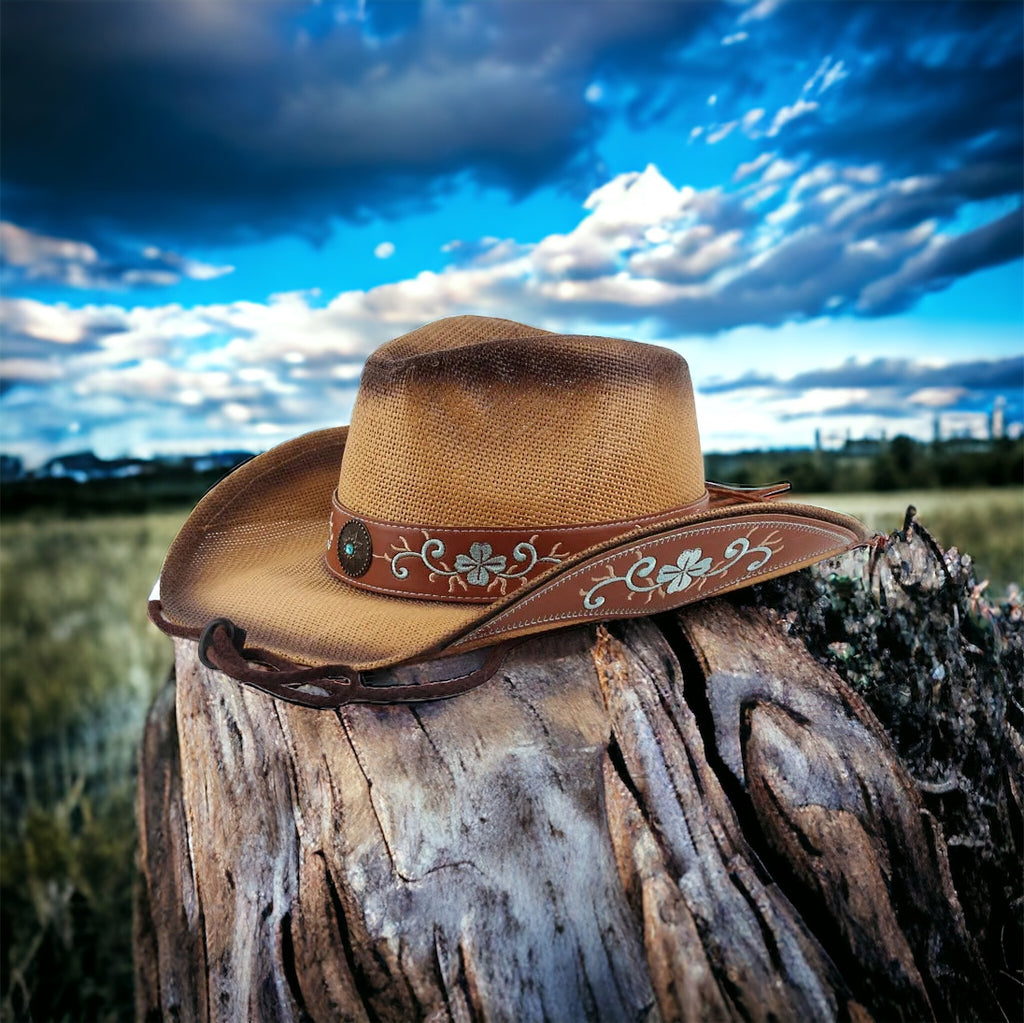 Chapeau Cowboy Vintage Paille Eddy Bros Ranchman - Taille Unique - Fabriqué USA
