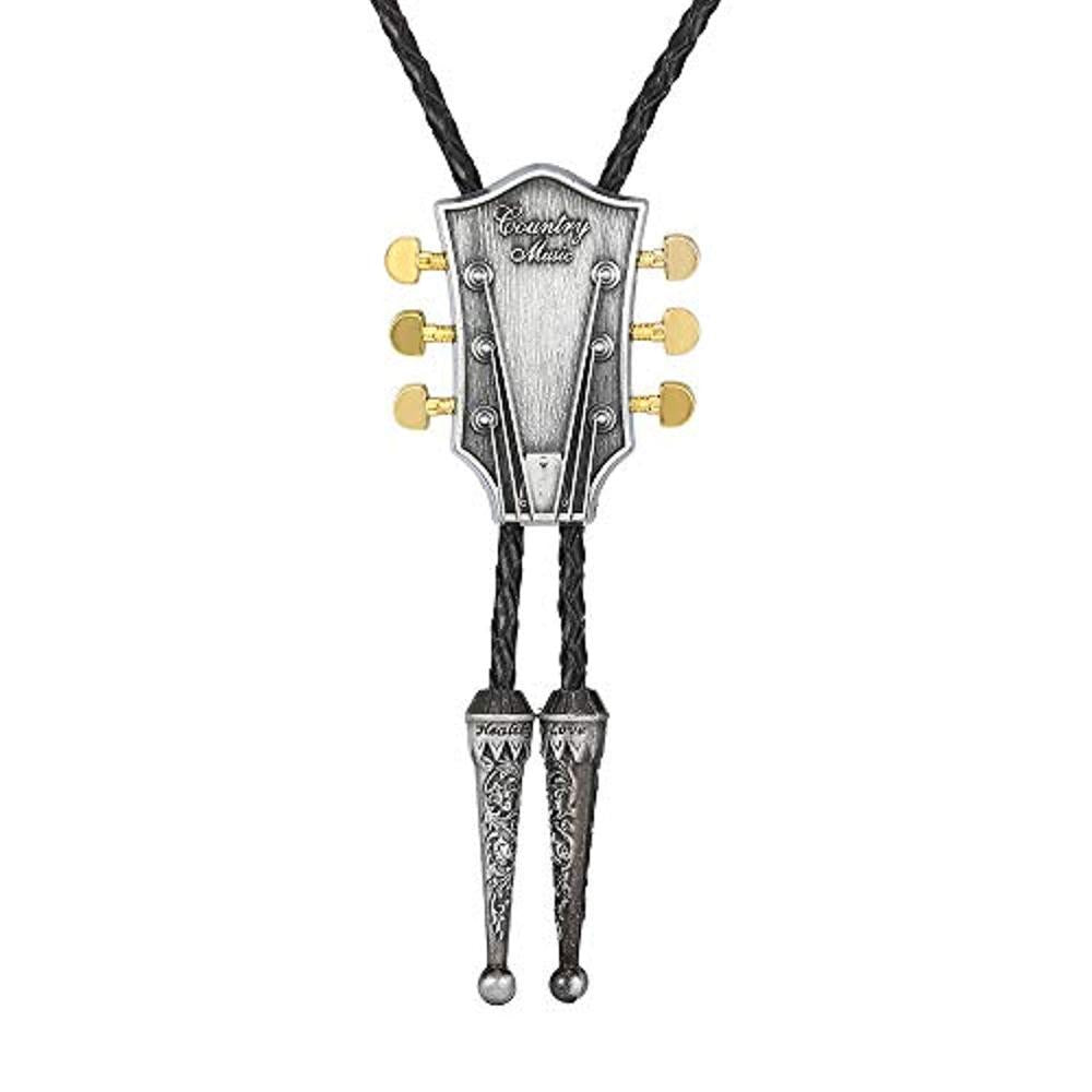 Collier pendentif Bolo Tie en forme de guitare pour hommes et femmes