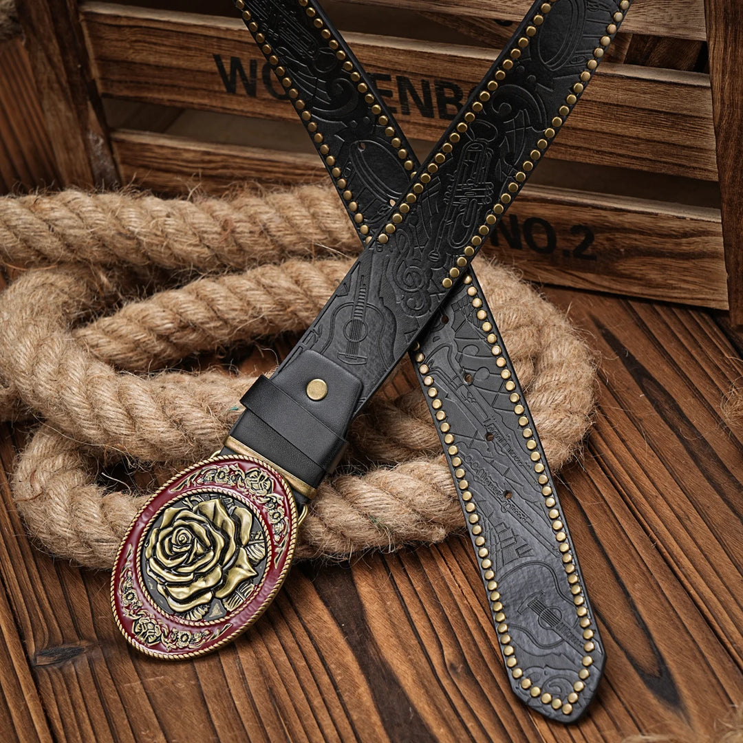 Ceinture Cuir Boucle Rose Vintage