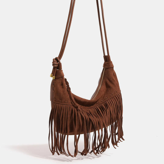 Sac à main western en daim avec franges et bandoulière ajustable