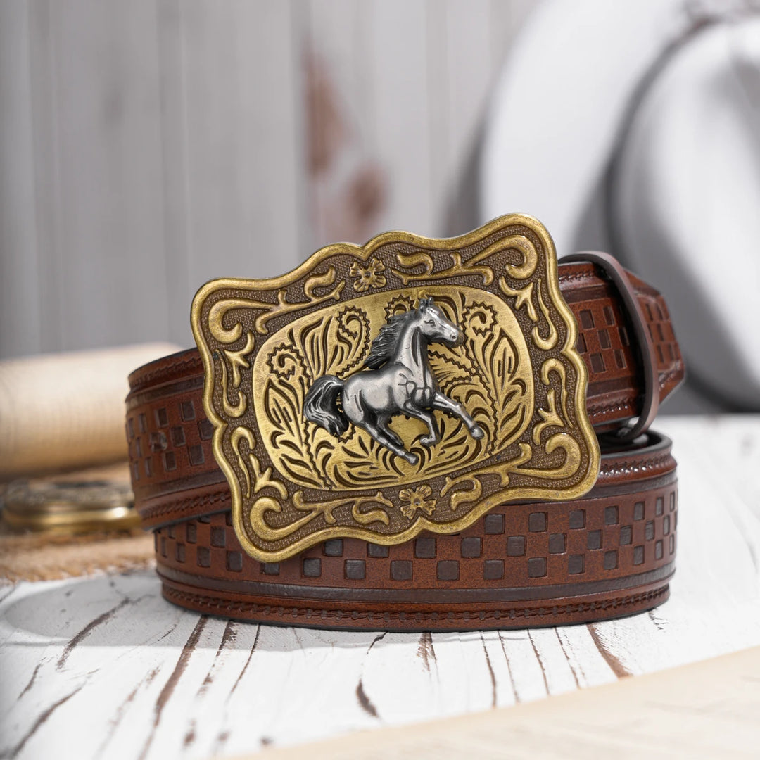 Ceinture Rétro avec boucle dorée et Cheval Western