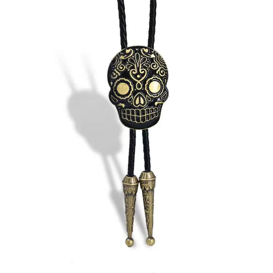 Nœud papillon crâne en cuir avec collier rétro en alliage de zinc personnalisable - style mexicain et américain