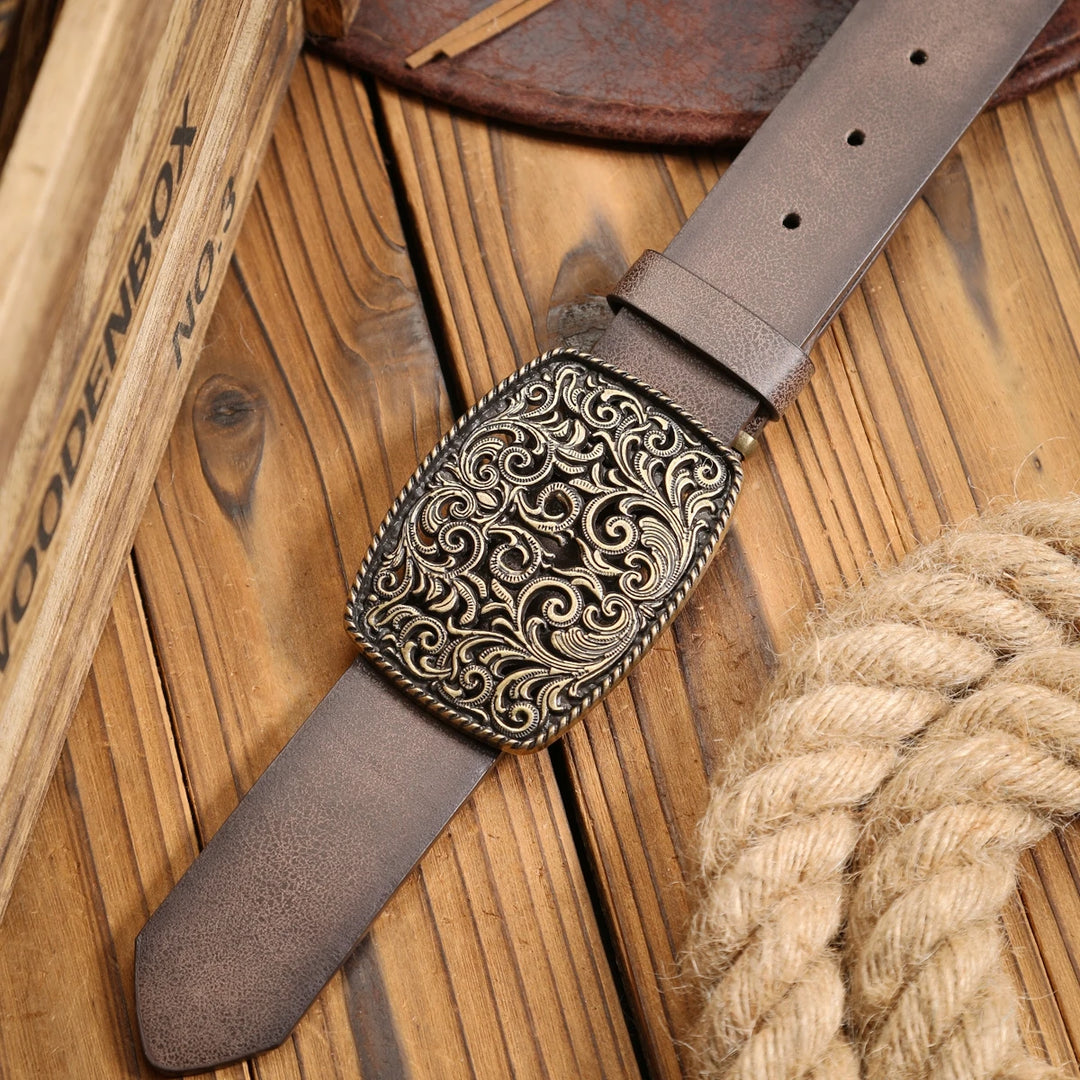 Ceinture Cuir Vintage avec Boucle Gravée