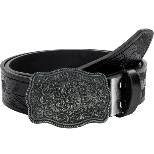 Ceinture Cuir Vintage avec Boucle Gravée