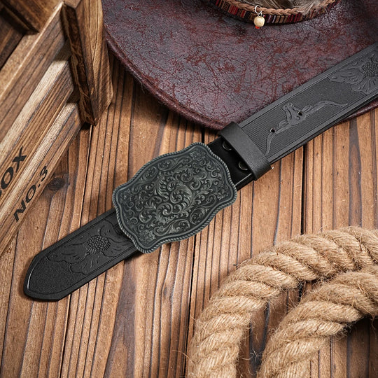 Ceinture Cuir Vintage avec Boucle Gravée