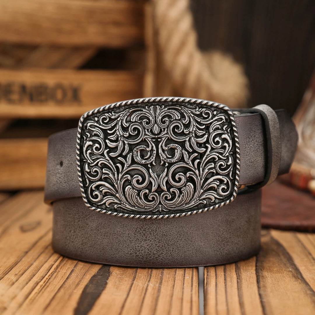 Ceinture Cuir Vintage avec Boucle Gravée
