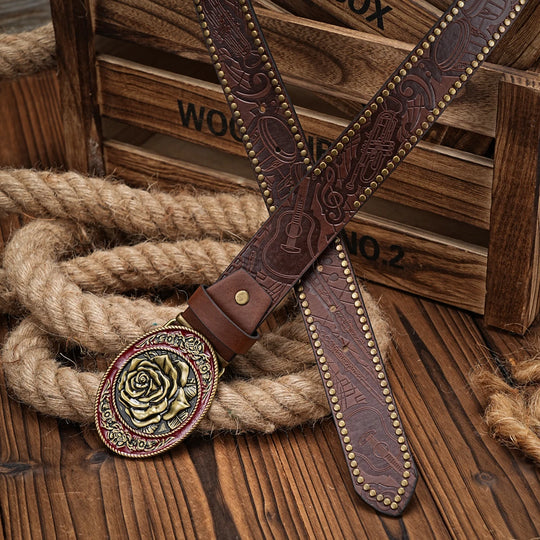 Ceinture Cuir Boucle Rose Vintage