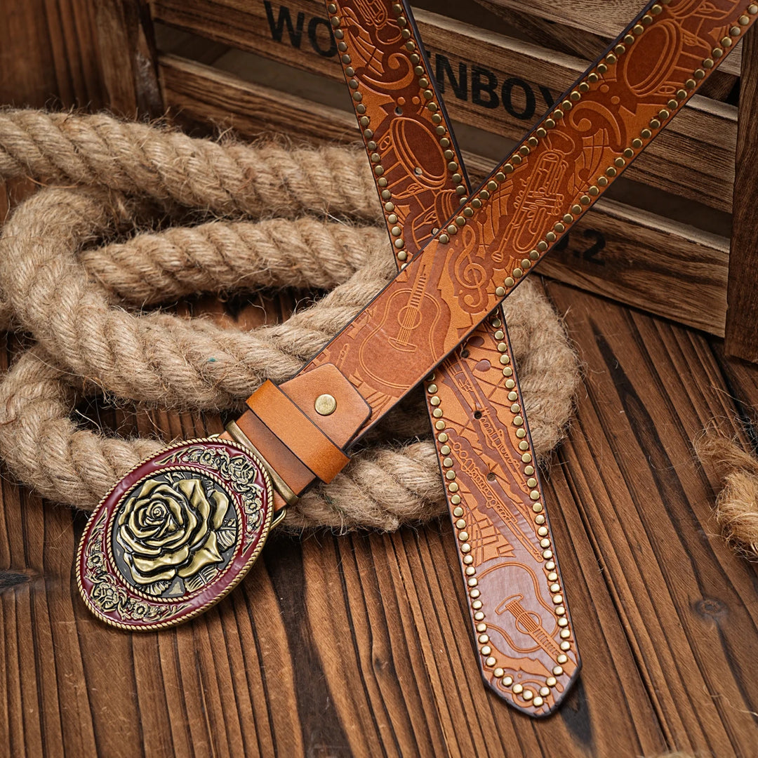 Ceinture Cuir Boucle Rose Vintage