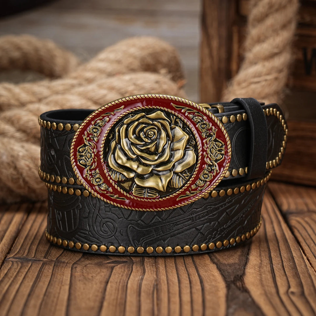 Ceinture Cuir Boucle Rose Vintage