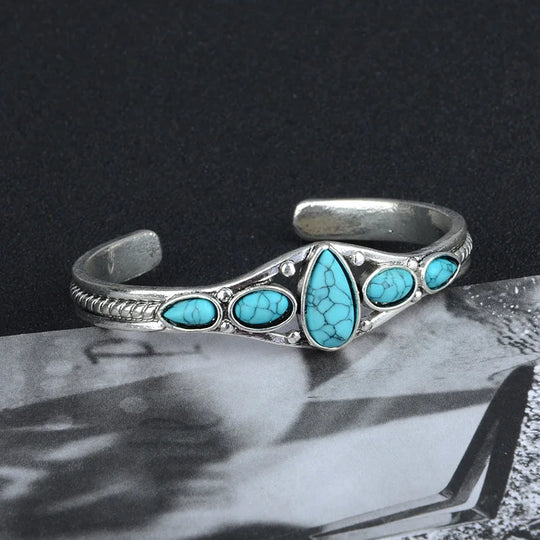 Bracelets en pierre naturelle de turquoise vintage - Élégantes manchettes ajustables pour femmes et hommes - Bijoux de soirée luxueux