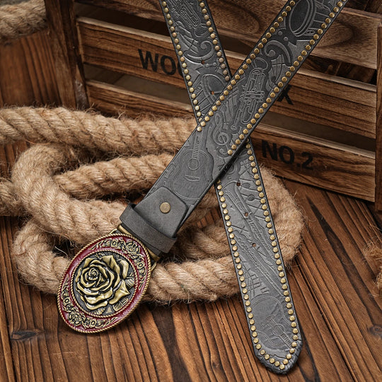 Ceinture Cuir Boucle Rose Vintage