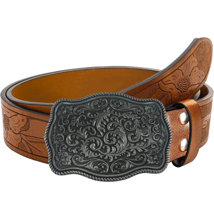 Ceinture Cuir Vintage avec Boucle Gravée
